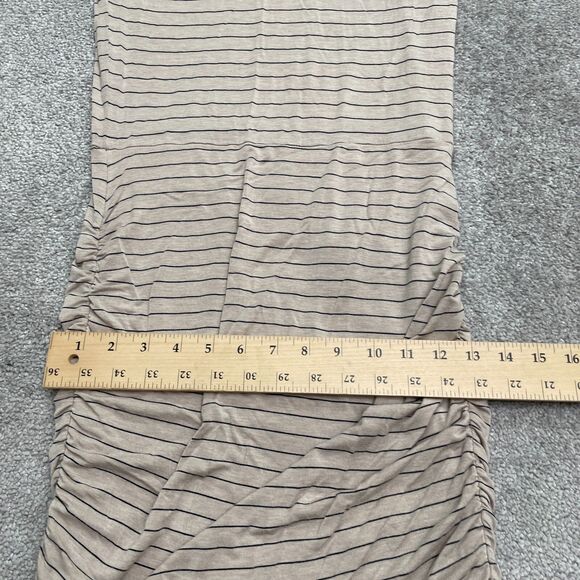 Prana Ruched Bodycon Midi Dress Womens Medium Beige Stripe V-Neck Stretch Casual - Picture 9 of 13